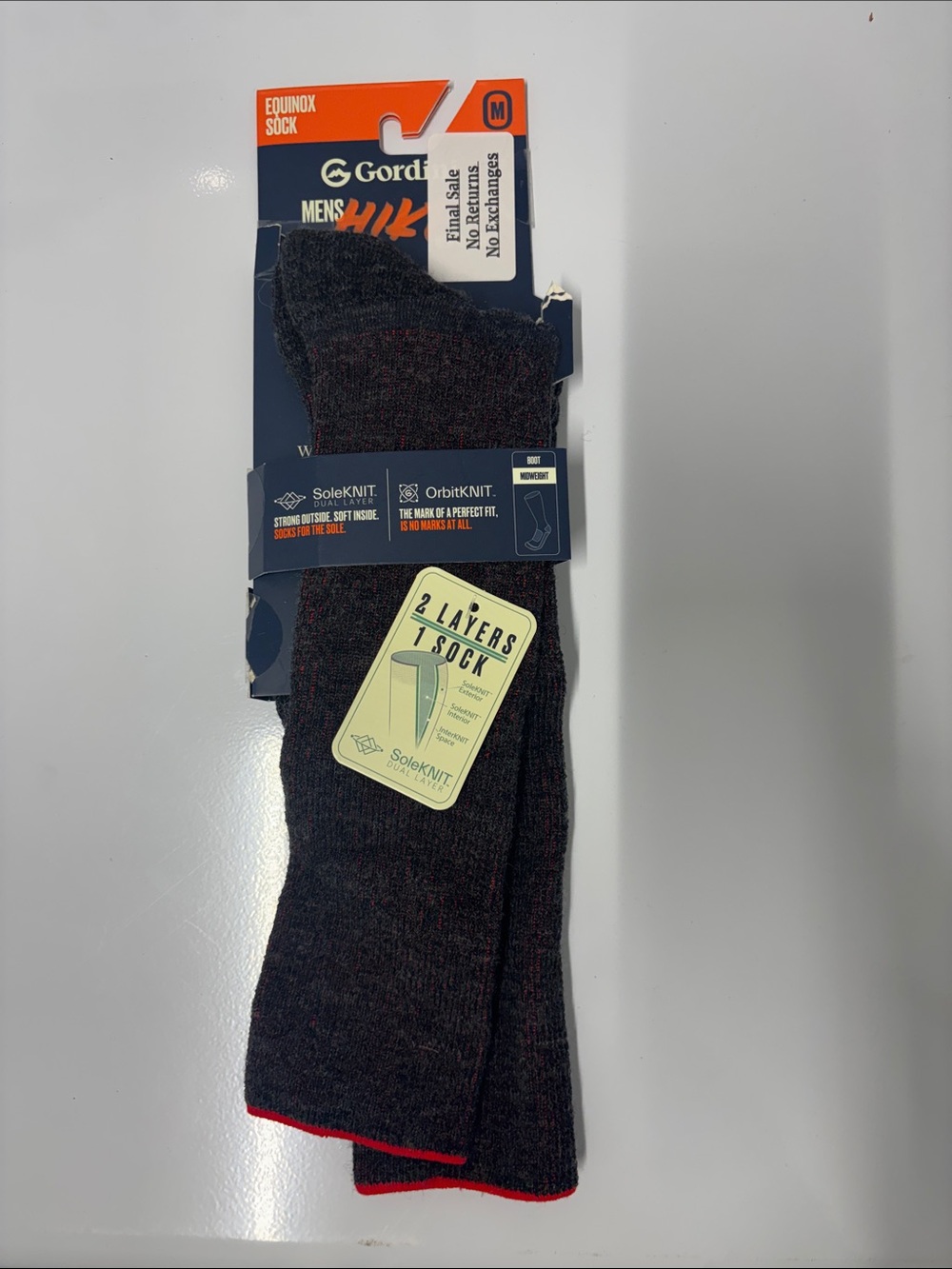 Gordini Men's Equinox boot sock midweight black red size medium NWT